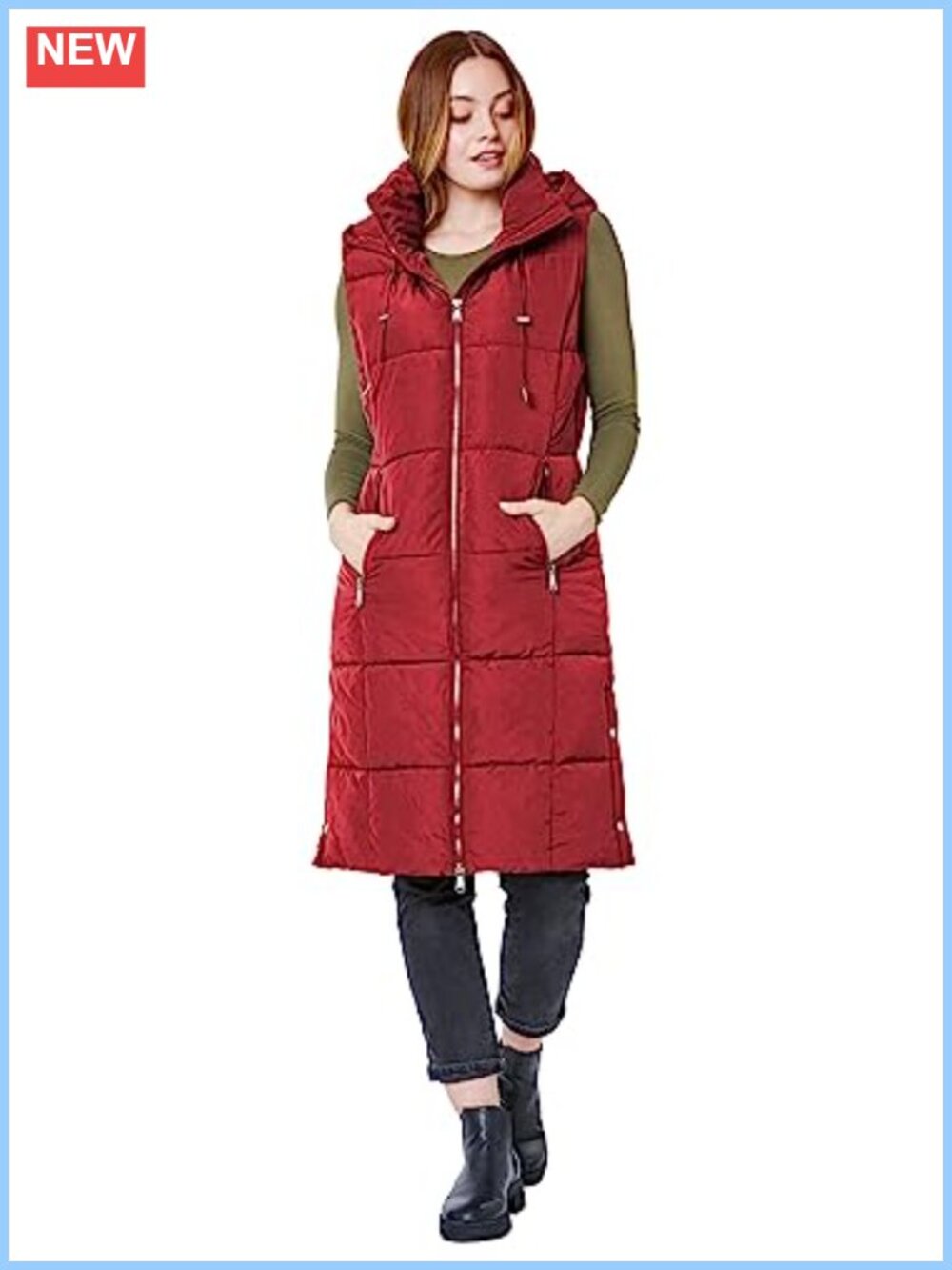 Quilted Puffer Long Vest Thicken Warm Down Sleeveless Hooded Jacket Coat